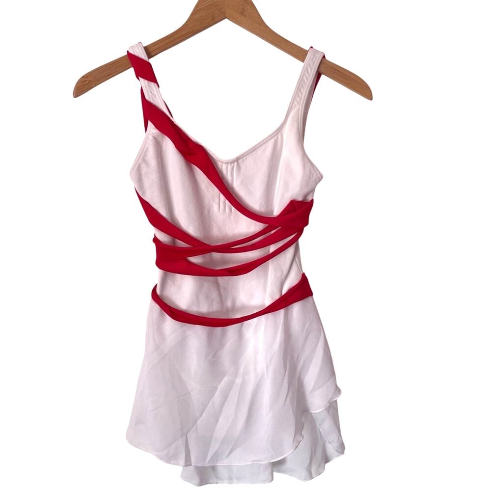Red and White Leotard Striped Small Sheer Skirt